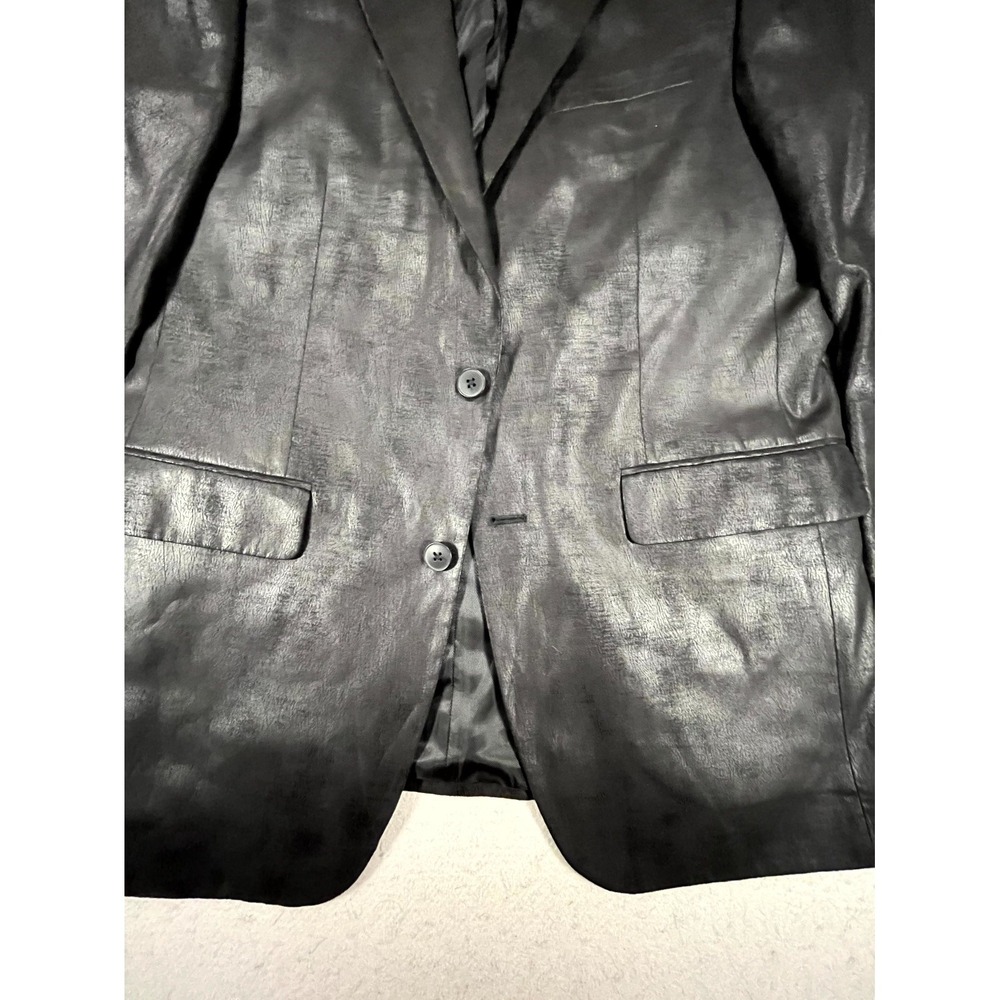 Andrew Fezza Y2k Sport‎ Coat Mens 2 Black Leather Notch Lapel Business Blazer - Picture 3 of 9